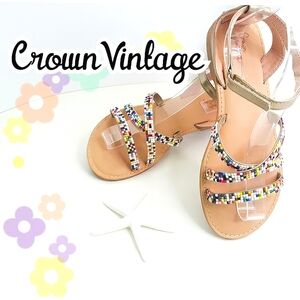 CROWN VINTAGE🏖 Golden Ankle Strapped Sandal| Colorful Beads